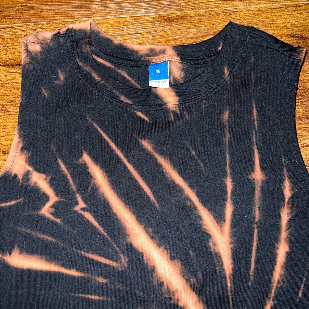 Casual Crewneck Black Custom Bleach Dye Orange Spiral Sleeveless Dress Size M - Picture 5 of 8
